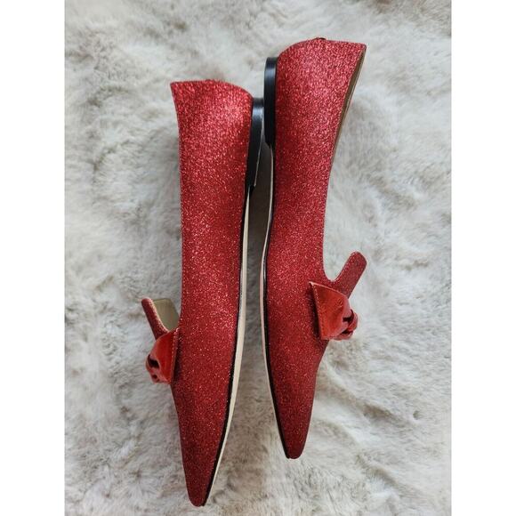 NWD Jimmy Choo Glitter Flat Bow Size EU 37 Red - Picture 5 of 15